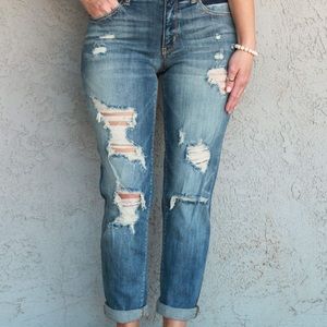 Distressed boyfriend fit jeans